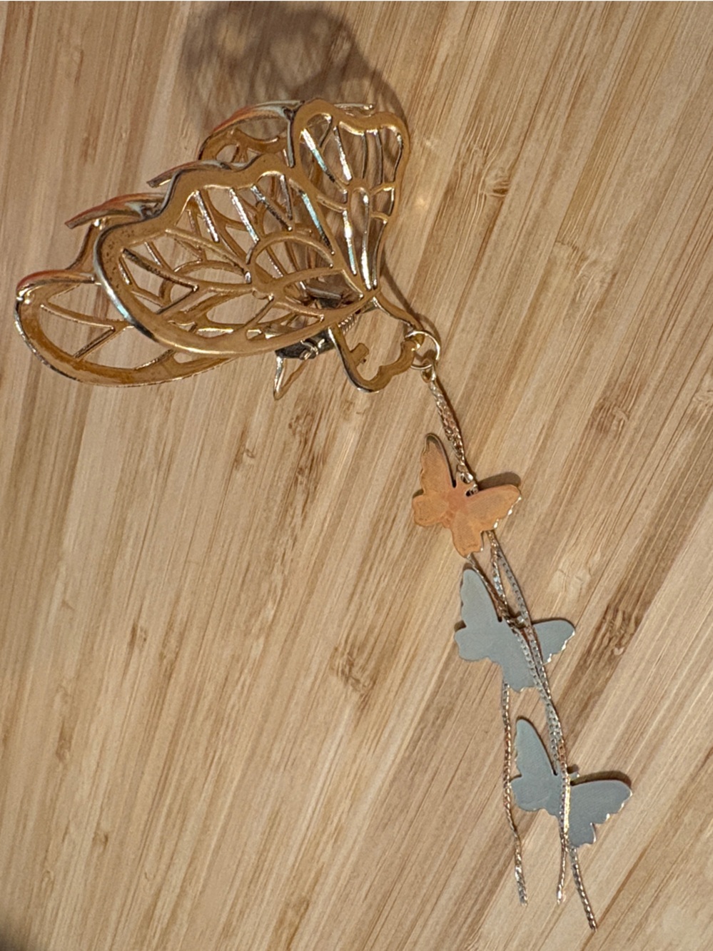 Gold Butterfly Hair Clip with Tassel Chain Butterflies Dangle - Picture 1 of 4